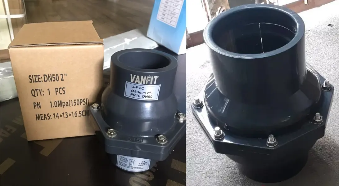 Hình ảnh van 1 chiều lá lật nhựa UPVC.