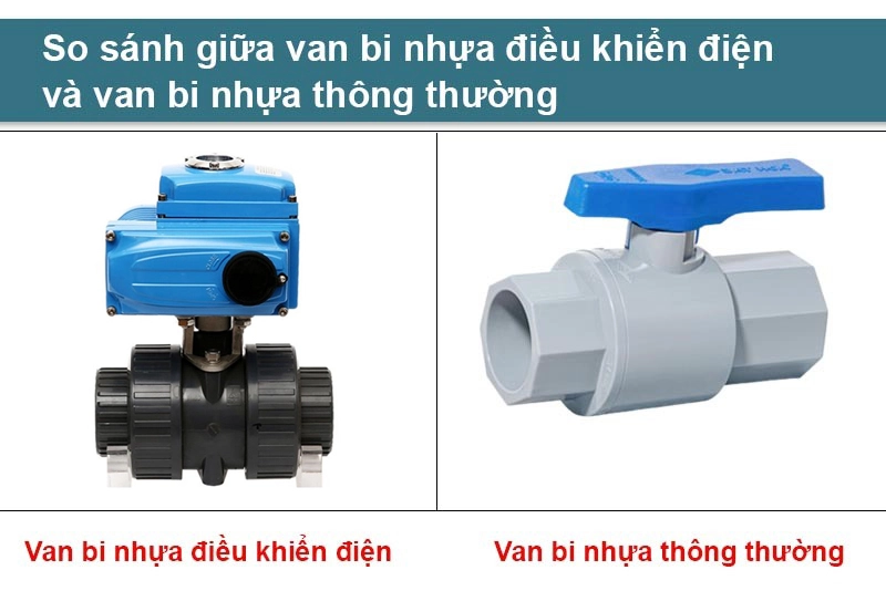 Ảnh van bi nhựa điều khiển điện và van bi nhựa thông thường