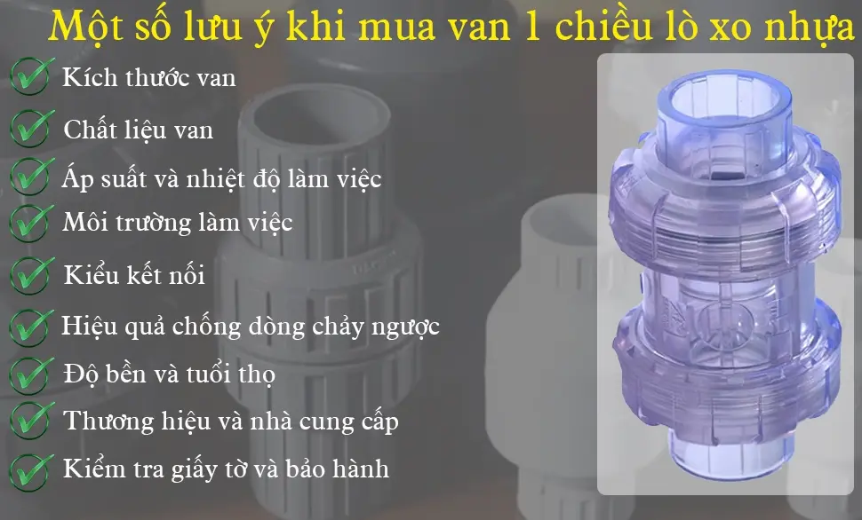 Một số lưu ý khi mua van 1 chiều lò xo nhựa