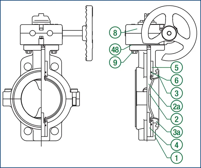 Cấu tạo van bướm nhựa Asahi type 55 tay quay
