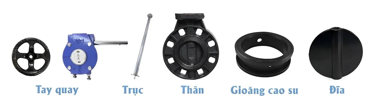 Cấu tạo các bộ phận của van bướm nhựa