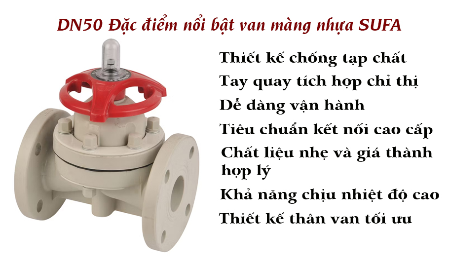 DN50 Đặc điểm nổi bật van màng nhựa SUFA