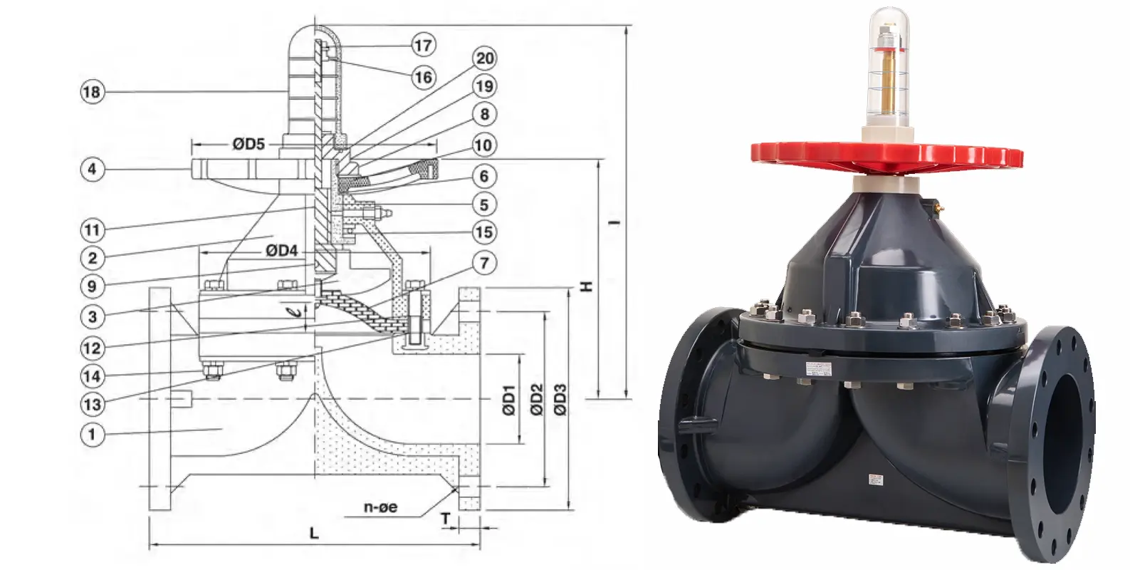 Van màng nhựa mặt bích uPVC