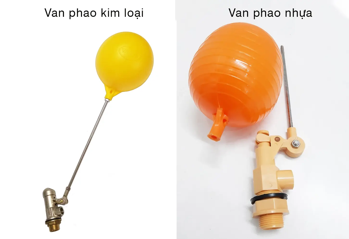Hình ảnh van phao kim loại và van phao nhựa