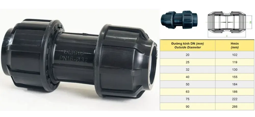 Cấu tạo và kích thước nối Dekko HDPE thẳng