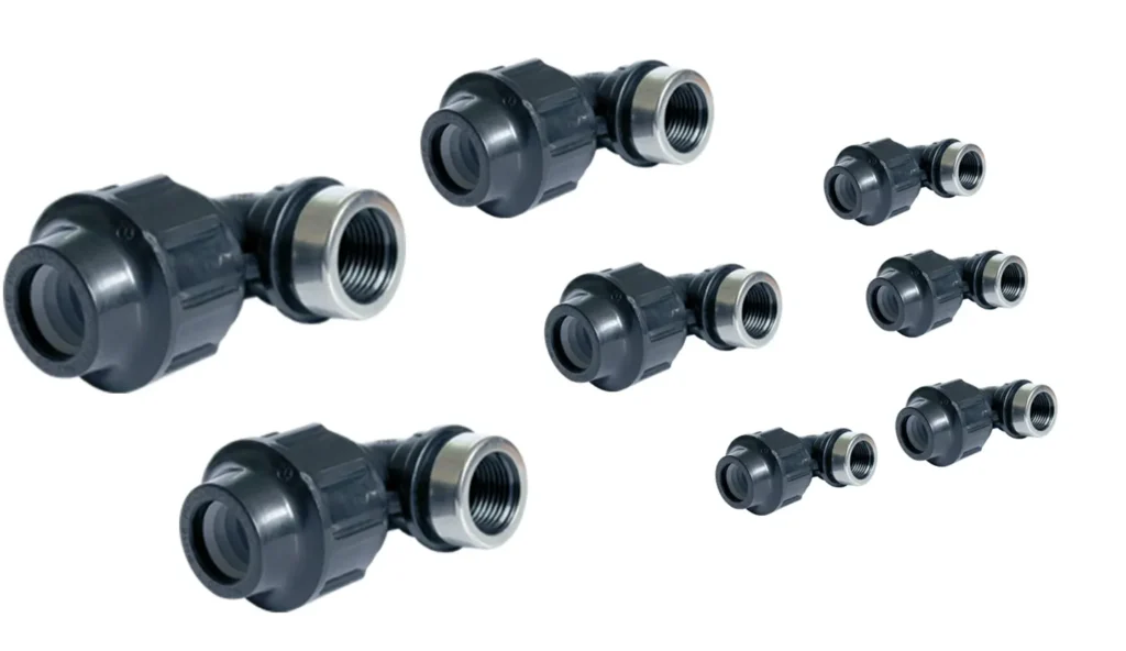 Cút 90° ren trong HDPE đang dạng kich thước