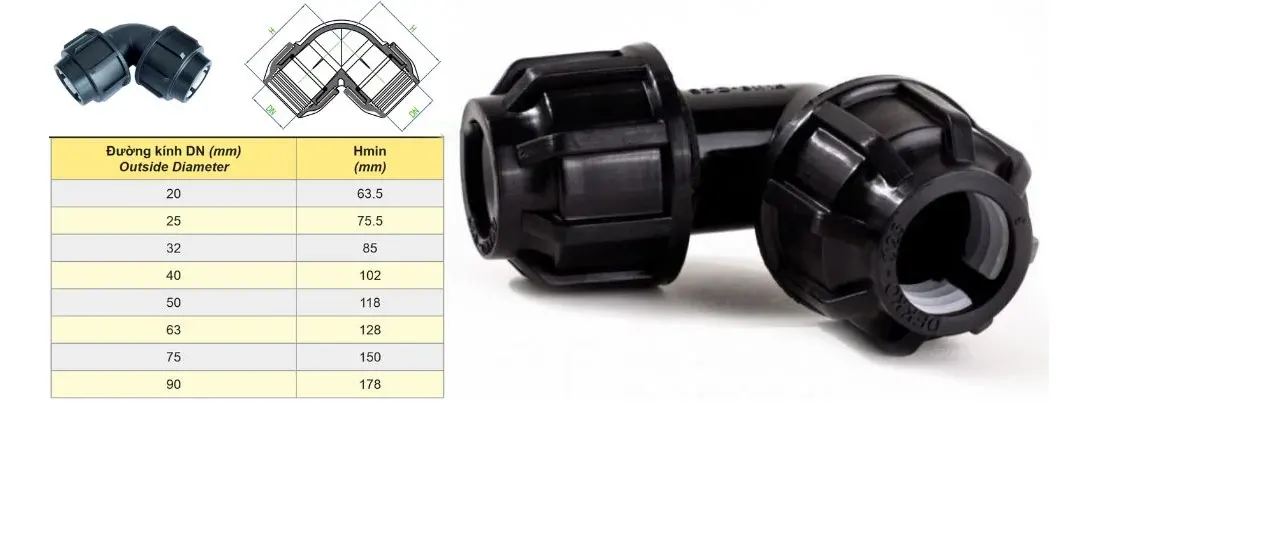 Kích thước cút HDPE Dekko