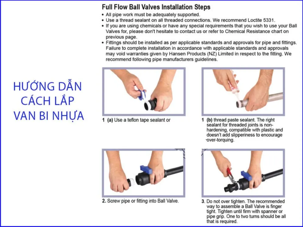 Các bước lắp đặt van bi nhựa