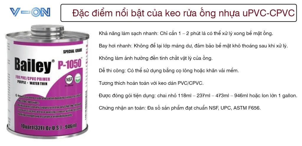 Đặc điểm nổi bật của keo rửa ống nhựa uPVC-CPVC