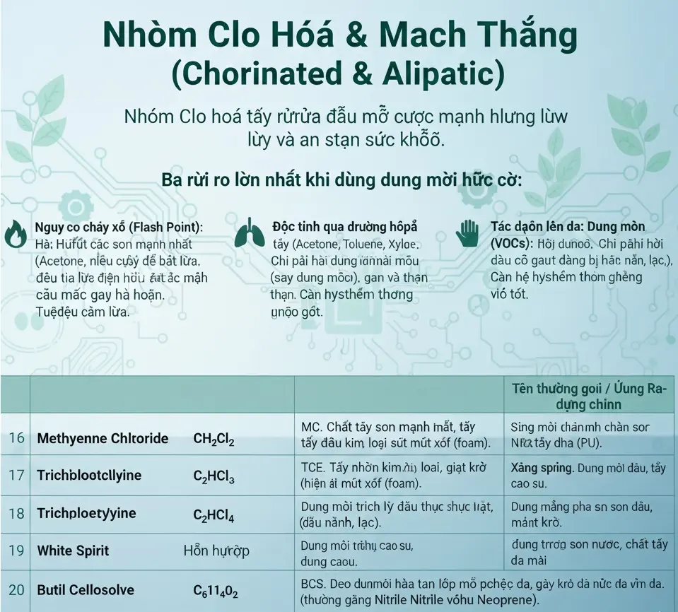 Nhóm Clo Hóa & Mạch Thẳng (Chlorinated & Aliphatic)