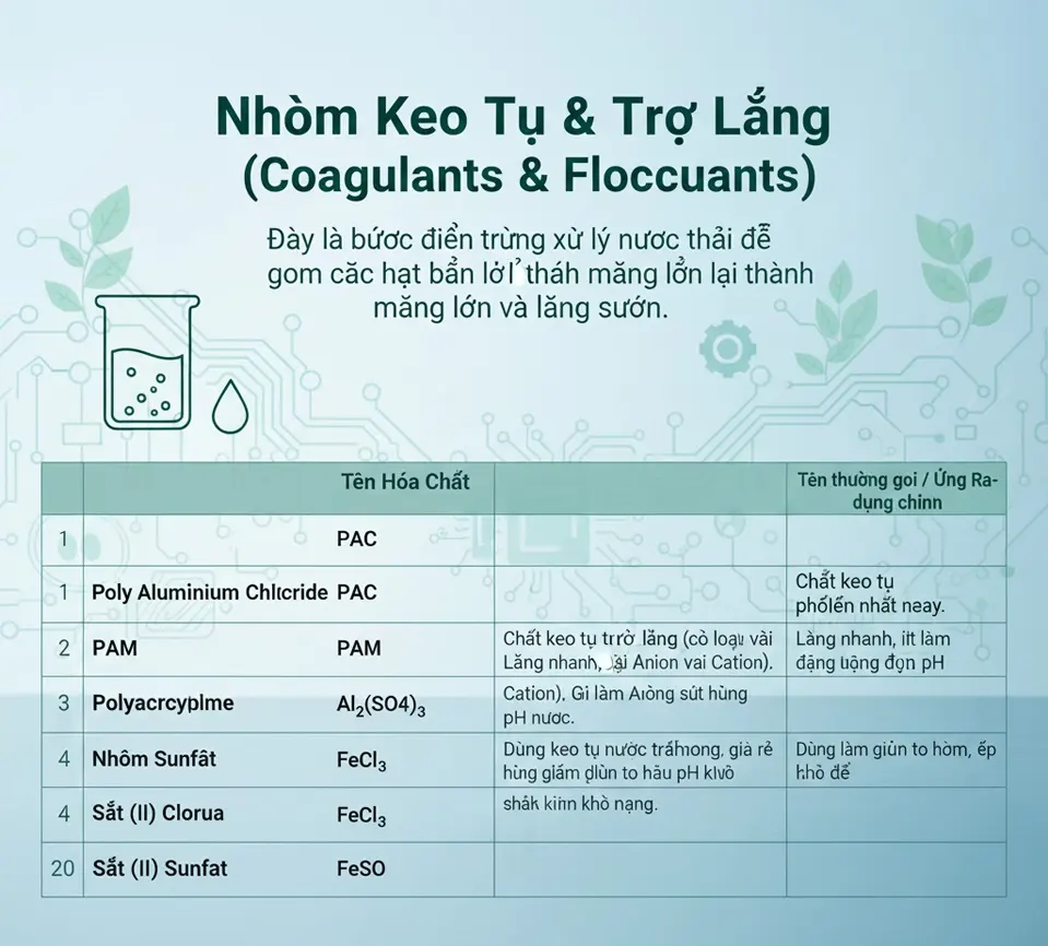 Nhóm Keo Tụ & Trợ Lắng (Coagulants & Flocculants)