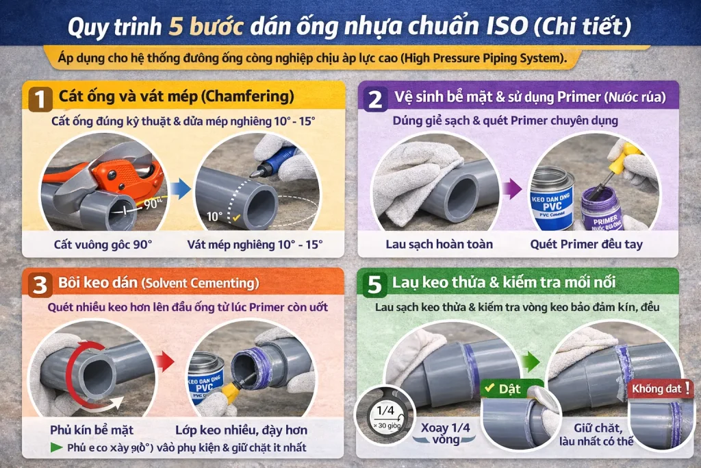 Quy trình 5 bước dán ống nhựa chuẩn ISO