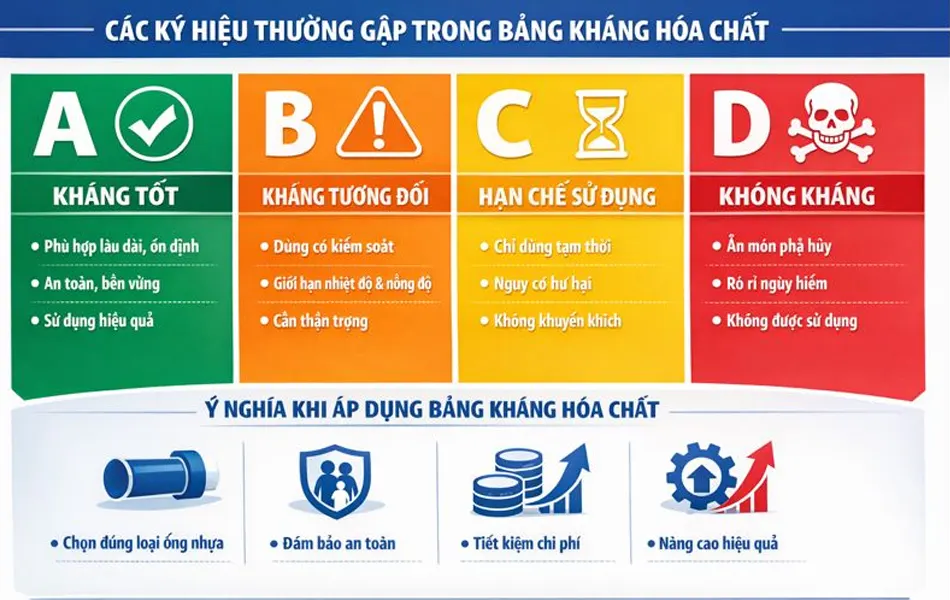 Các ký hiệu thường gặp trong bảng kháng hóa chất