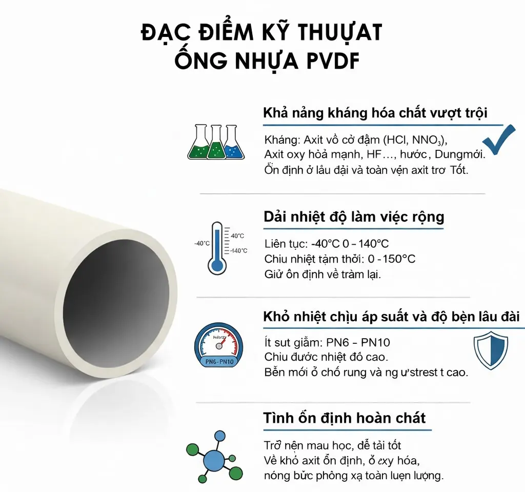 Đặc điểm kỹ thuật của ống nhựa PVDF