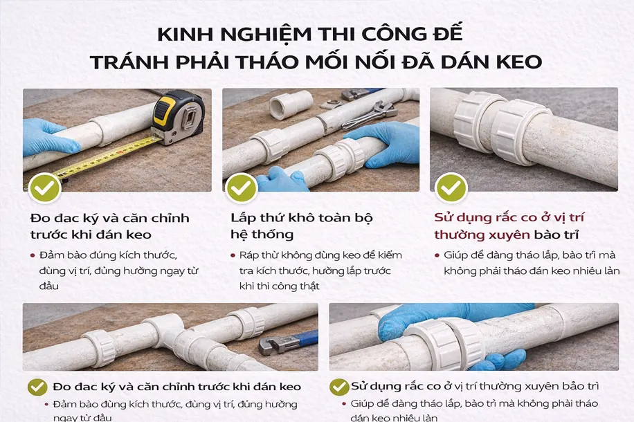 Kinh nghiệm thi công để tránh phải tháo mối nối đã dán keo
