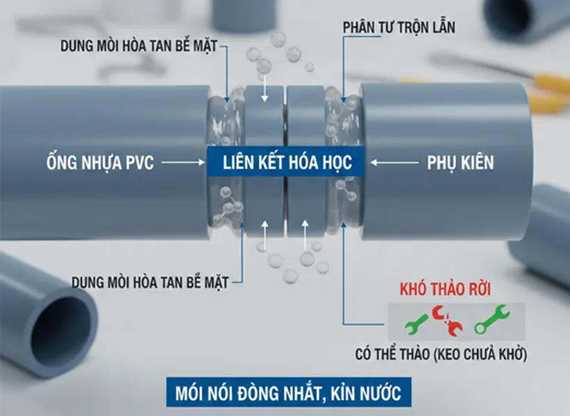 Nguyên lý liên kết của mối nối ống nhựa dán keo
