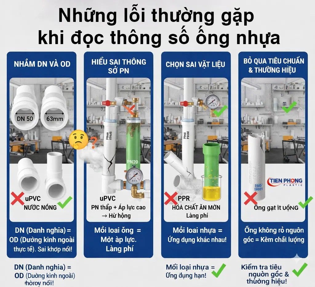 Những lỗi thường gặp khi đọc thông số ống nhựa