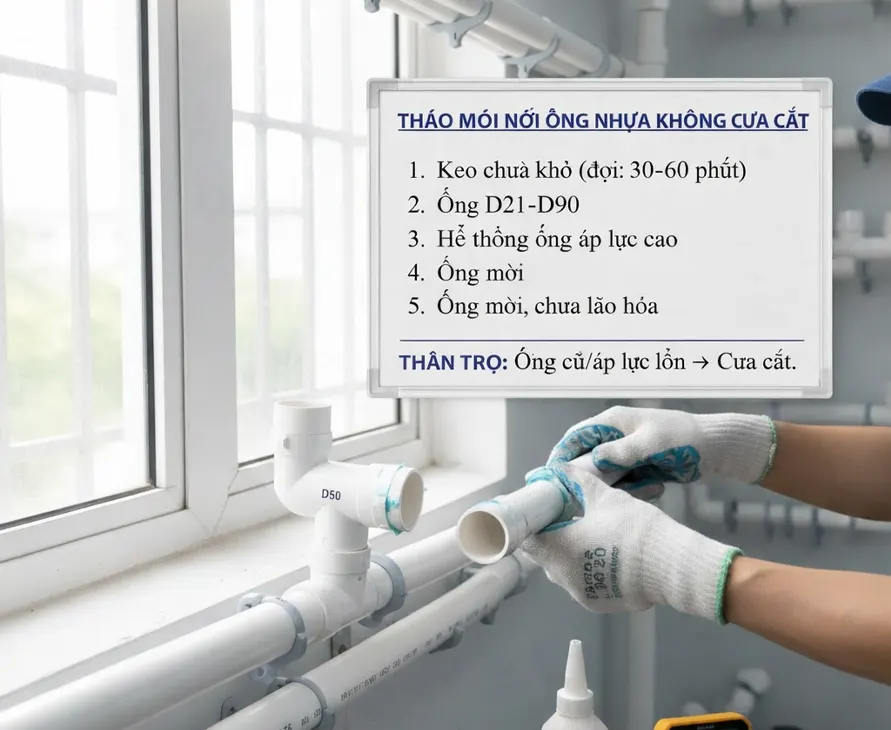 Những trường hợp có thể tháo mối nối ống nhựa mà không cần cưa cắt