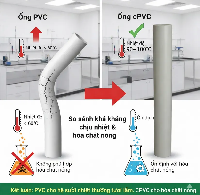So sánh ống nhựa CPVC với ống PVC