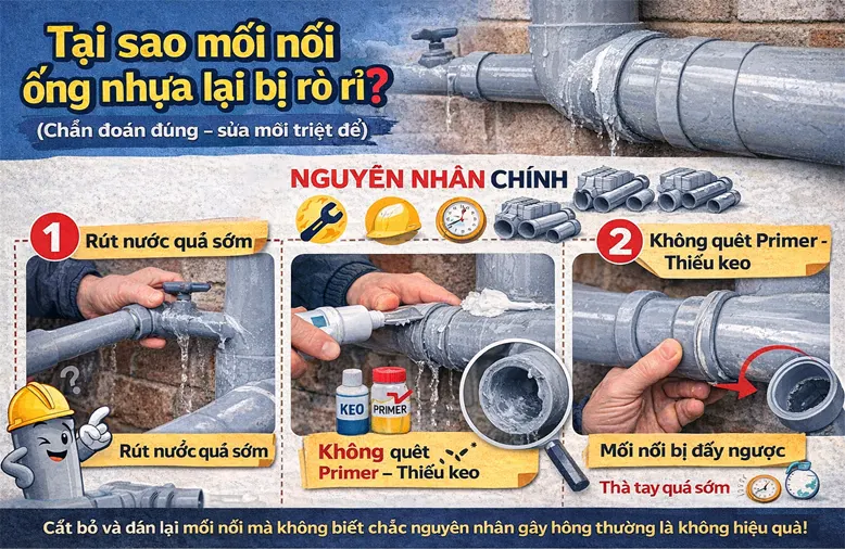 Tại sao mối nối ống nhựa lại bị rò rỉ - Chẩn đoán đúng – sửa mới triệt để.