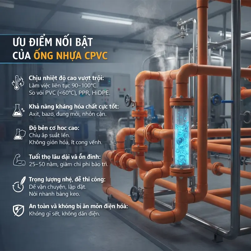 Ưu điểm nổi bật của ống nhựa CPVC khi dẫn hóa chất nóng