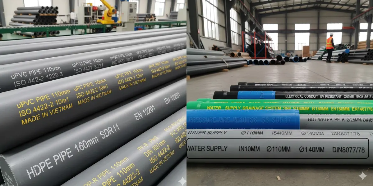 Vị trí và hình thức in thông số trên thân ống nhựa