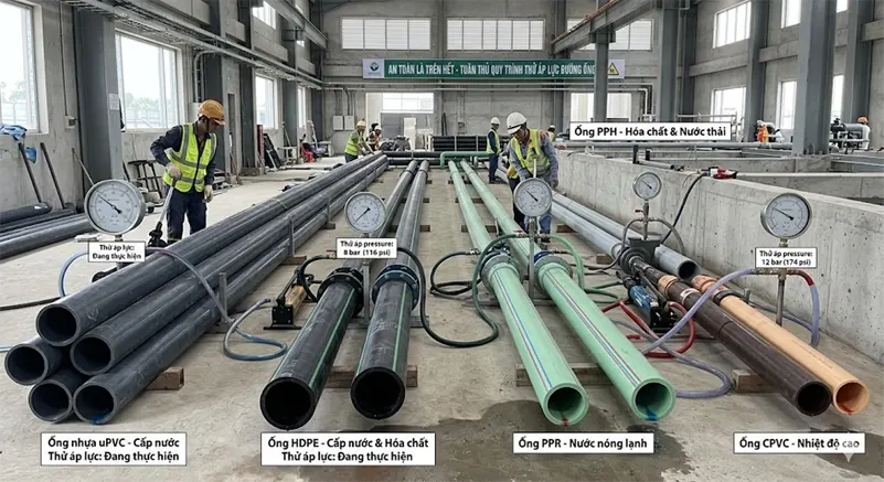 Các loại đường ống nhựa thường cần test áp