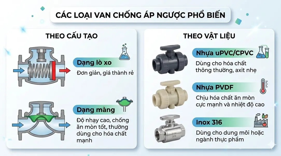 Các loại van chống áp ngược phổ biến