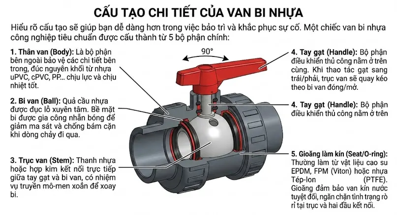 Cấu tạo van bi nhựa