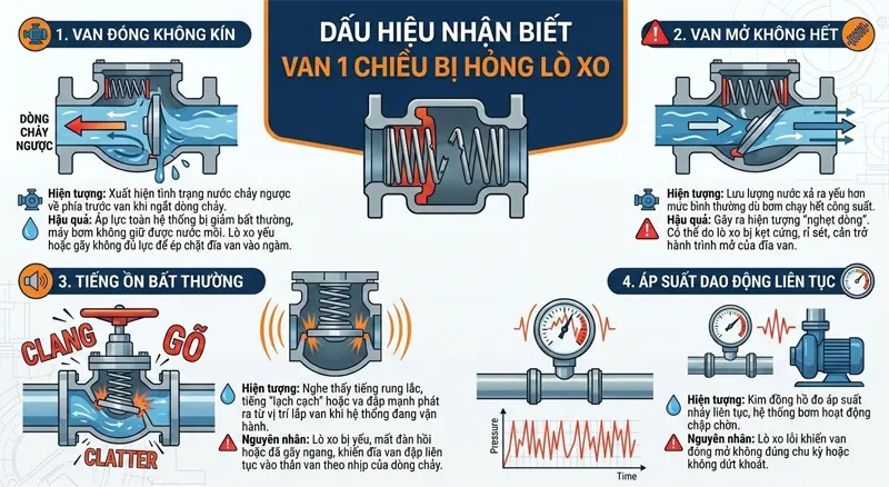 Dấu hiệu nhận biết van 1 chiều bị hỏng lò xo