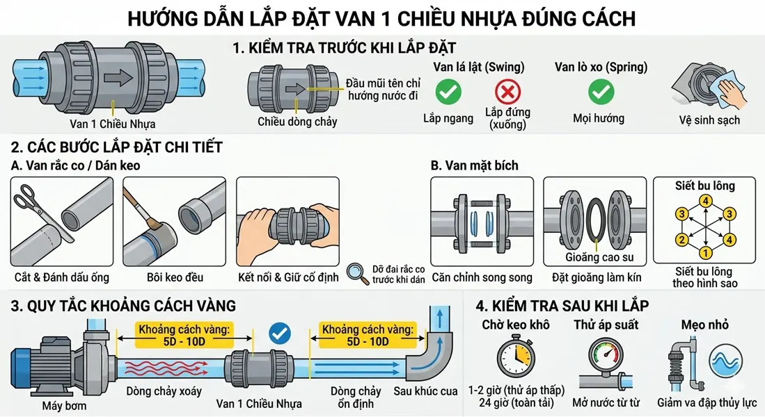 Hướng dẫn lắp đặt van 1 chiều nhựa đúng cách