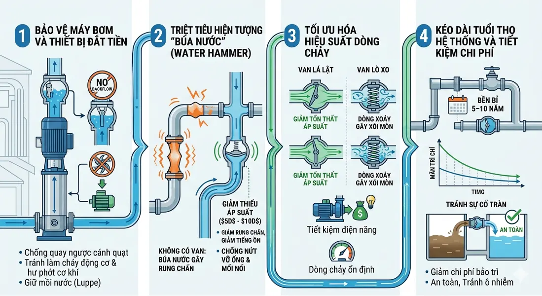 Lợi ích khi lắp đặt van 1 chiều đúng cách