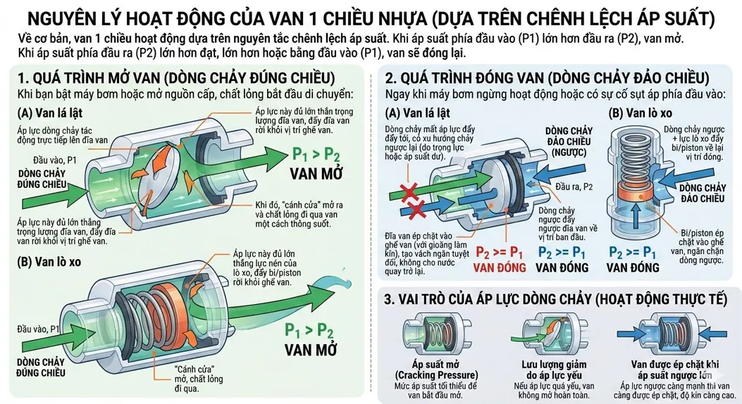 Nguyên lý hoạt động của van 1 chiều nhựa