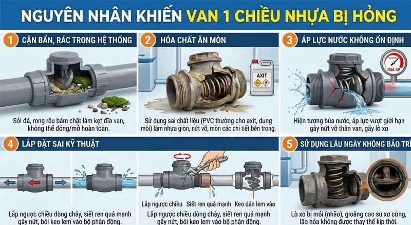 Nguyên nhân khiến van 1 chiều nhựa bị hỏng
