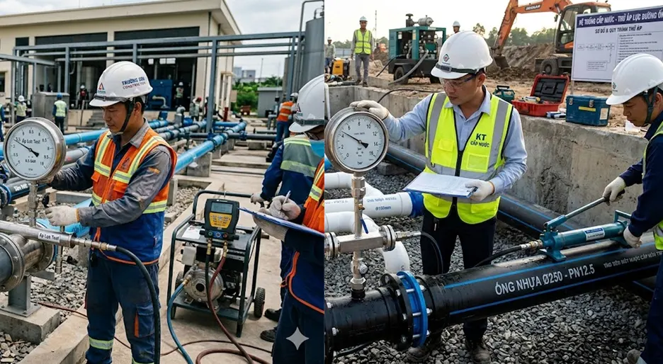 Quy trình test áp lực đường ống nhựa sau khi lắp đặt.