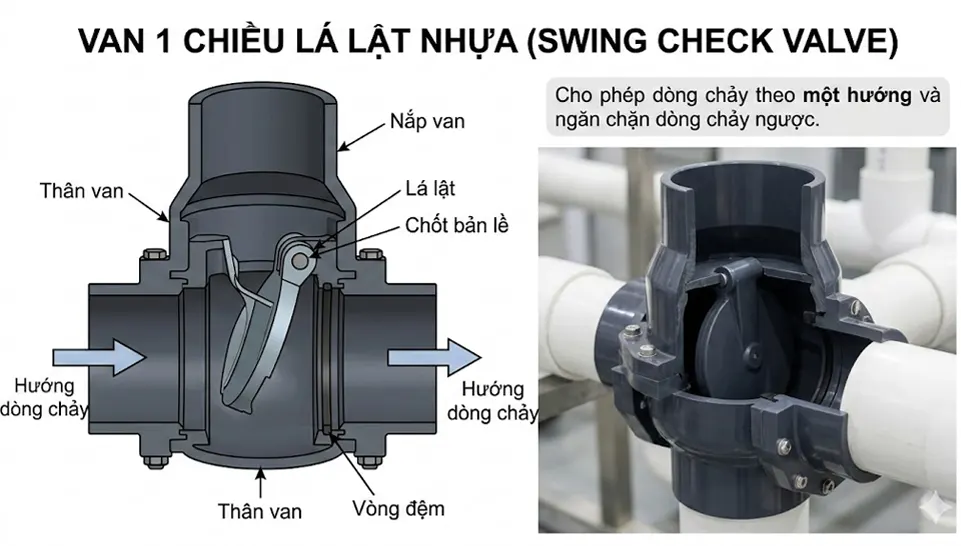 Van 1 chiều lá lật nhựa (Swing Check Valve)