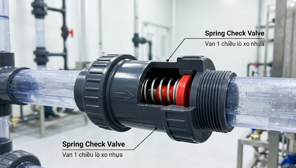 Van 1 chiều lò xo nhựa (Spring Check Valve)