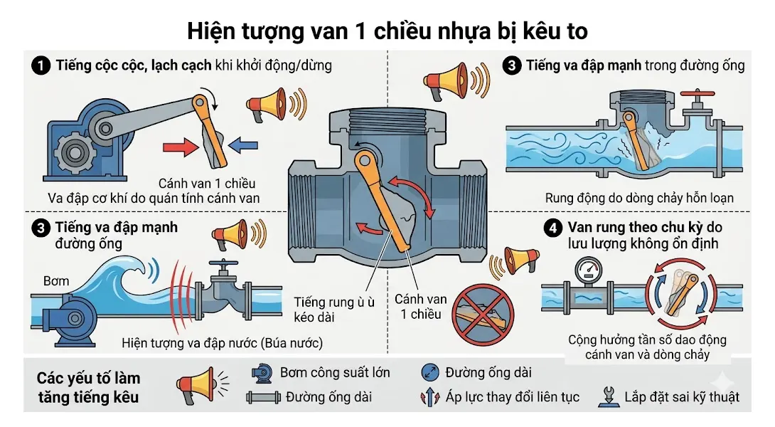 Van 1 chiều nhựa bị kêu to