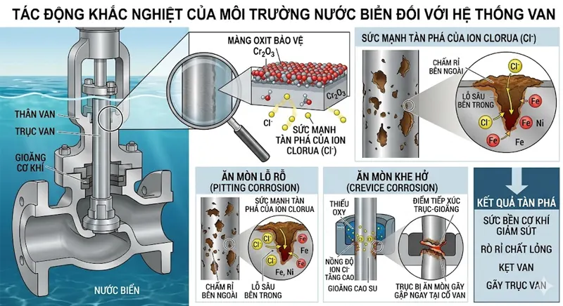 Đặc thù khắc nghiệt của môi trường nước biển đối với hệ thống van