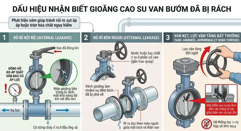 Dấu hiệu nhận biết gioăng cao su van bướm đã bị rách