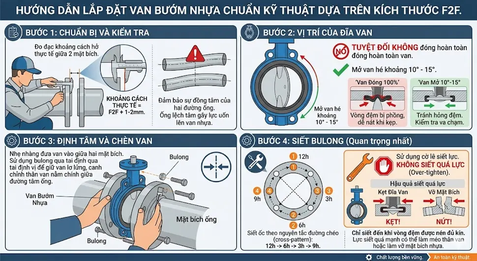 Hướng Dẫn Lắp Đặt Van Bướm Nhựa Chuẩn Kỹ Thuật Dựa Trên Kích Thước F2F