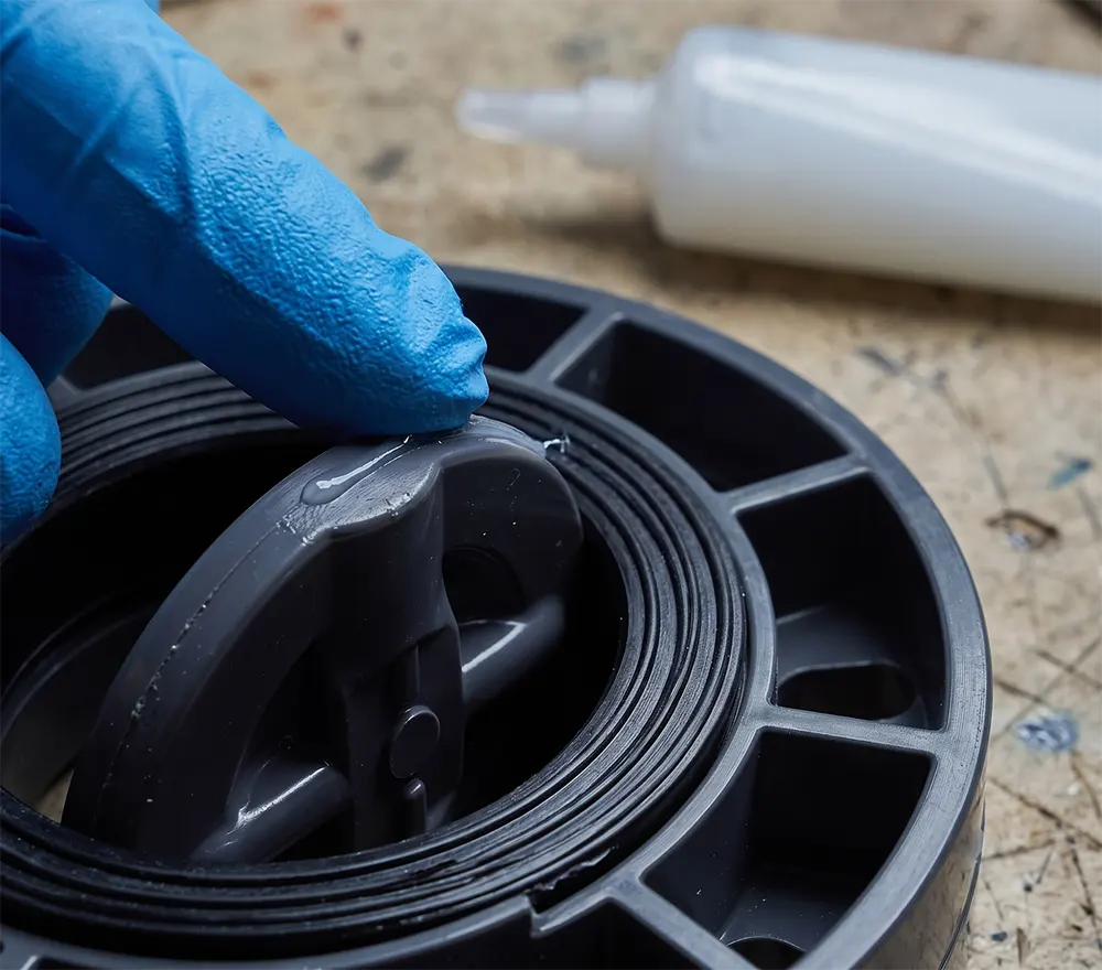 Thoa lớp mỡ silicone mỏng lên viền đĩa van bướm nhựa và gioăng EPDM trước khi lắp lại