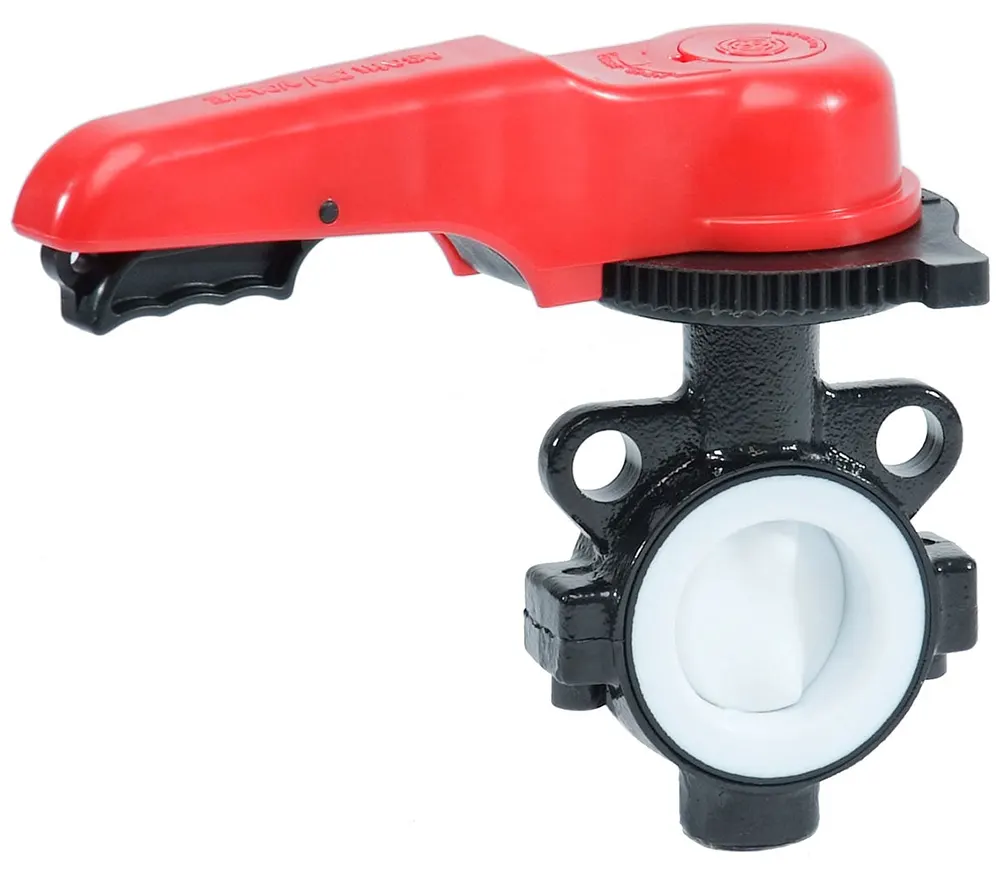Cận cảnh cần gạt và đĩa răng cưa chia độ của van bướm nhựa tay gạt