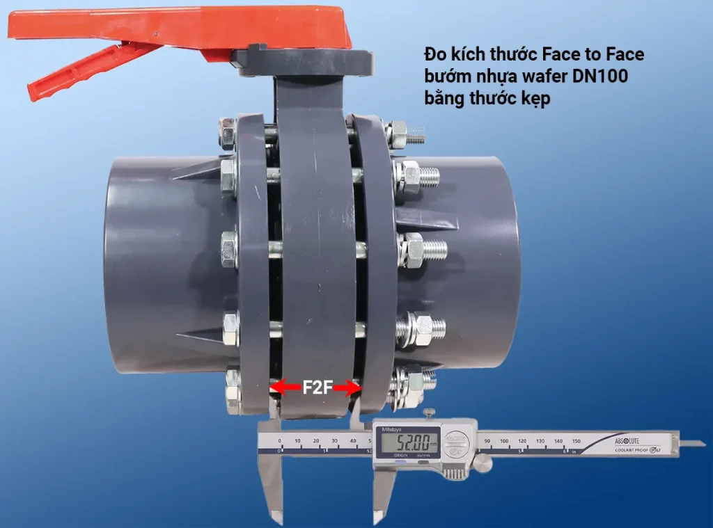 Đo kích thước Face to Face van bướm nhựa wafer DN100 bằng thước kẹp