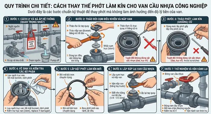 Cách Thay Thế Phớt Làm Kín Cho Van Cầu Nhựa Công Nghiệp