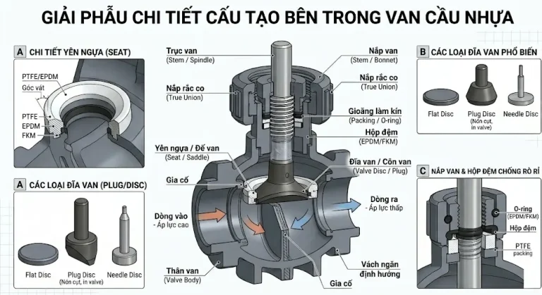 Giải phẫu chi tiết cấu tạo bên trong van cầu nhựa