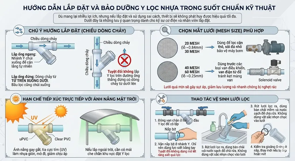Hướng Dẫn Lắp Đặt Và Bảo Dưỡng Y Lọc Nhựa Trong Suốt Chuẩn Kỹ Thuật