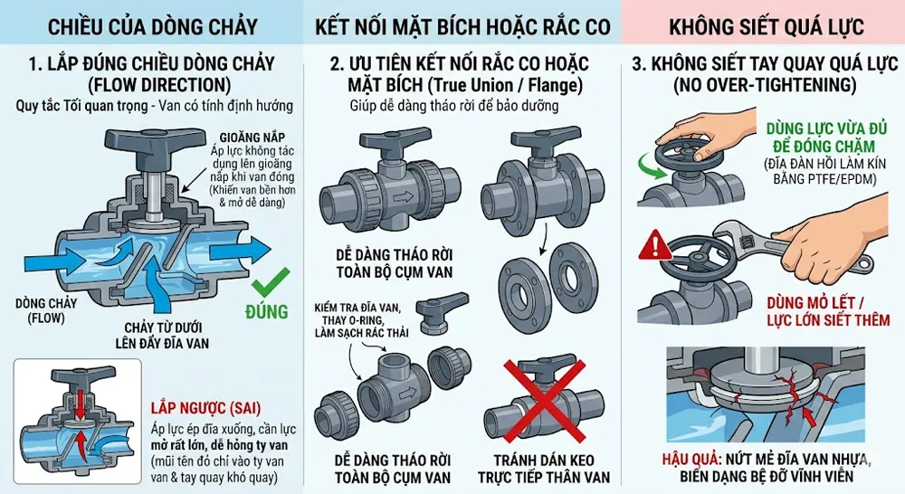 Lưu ý sống còn khi lắp đặt và bảo dưỡng Van Cầu Nhựa