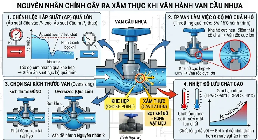 Nguyên Nhân Chính Gây Ra Xâm Thực Khi Vận Hành Van Cầu Nhựa
