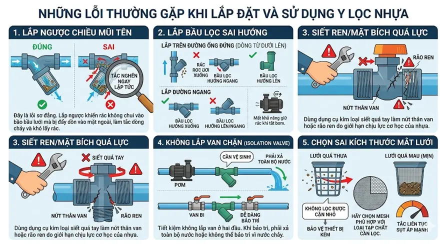Những lỗi thường gặp khi lắp đặt và sử dụng Y lọc nhựa